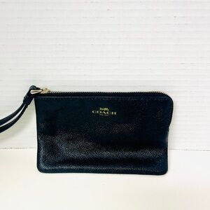 Coach Black Leather Wristlet Change ID Holder Gold Accent Capsule Minimalist